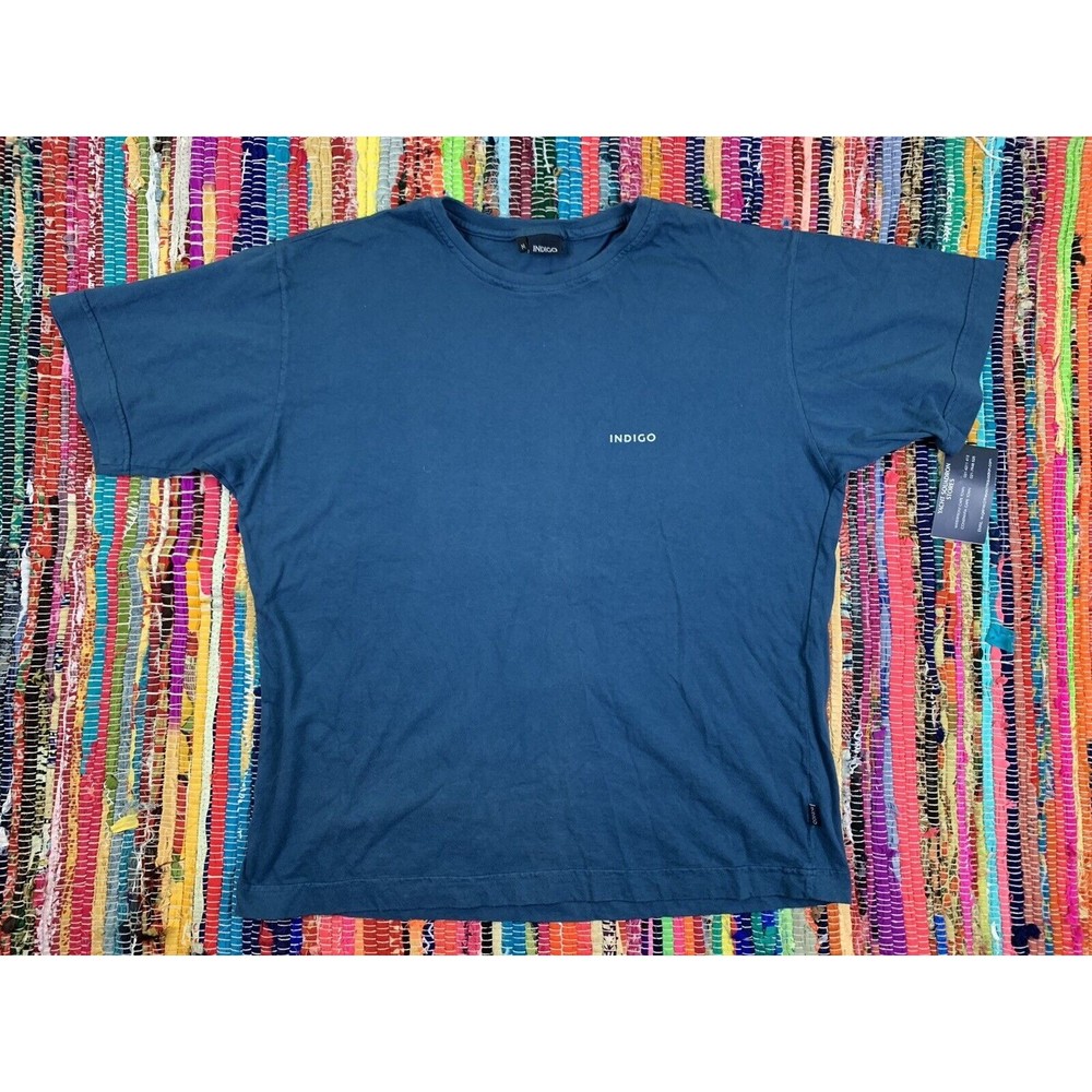 NWT Indigo Adult Men M Plain TShirt Navy Blue Boat Cotton Crew Neck Short Sleeve